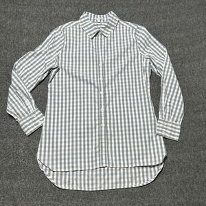Tyler Boe‎ Shirt Womens Small Blue Grey Gingham Plaid Long Sleeve Button Career